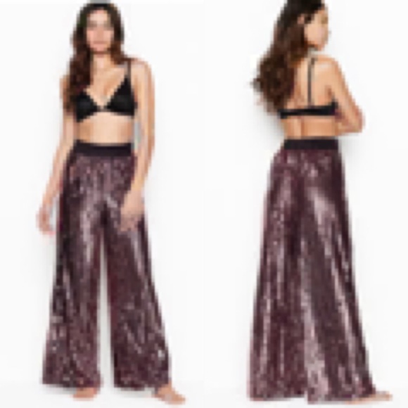 Victoria's Secret Other - VICTORIA’S SECRET Pink Gold Black Allover Sequin Wide Leg Pajama Lounge Pants XS